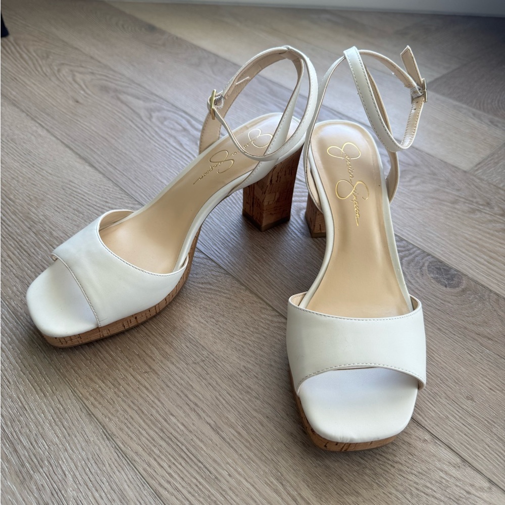 Jessica Simpson White Platform Heeled Sandals Size 10
